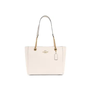 COACH Marlie Pebbled Leather Tote Bag, Shopping Bag, Shoulder Bag, Handbag Large Size Women's White