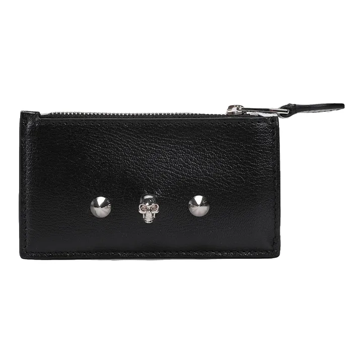 Alexander McQueen Cow Leather Card Holder, Wallet Women's Black-0