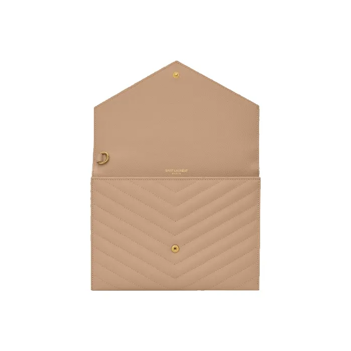 SAINT LAURENT Leather Clutch Regular Women's Dark Beige-3