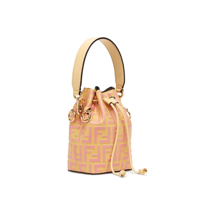 FENDI Mon Tresor Calfskin Drawstring Bucket Bag Shoulder Bag Crossbody Bag Handbag Mini Women's Yellow/Pink Candy Color-1