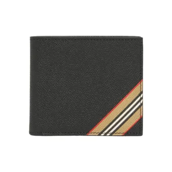 Burberry Icon Stripe Leather International Bifold Wallet Black