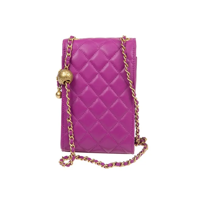 CHANEL Lambskin Chain Flap Cell Phone Pouch Women's Purple-2