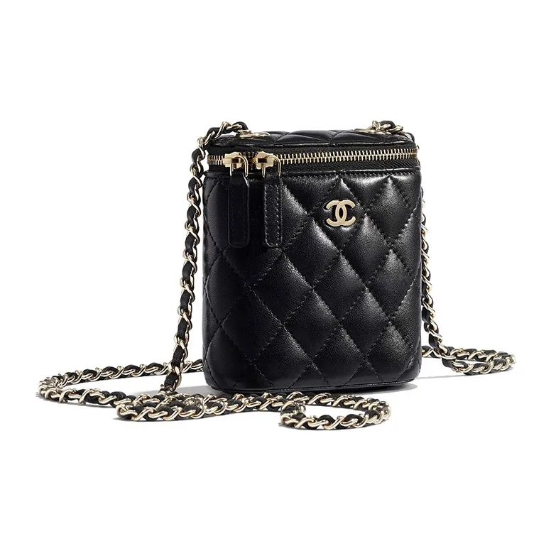 CHANEL Sheepskin Makeup Bag, Shoulder Bag, Crossbody Bag Mini Women's Black-1
