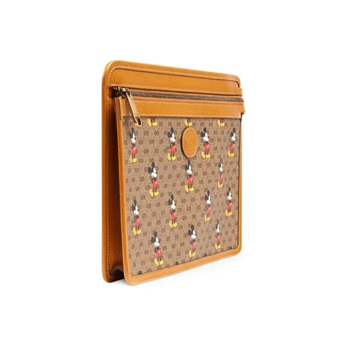 GUCCI Disney Collaboration Canvas With Leather Clutch Unisex Ebony & Brown-1