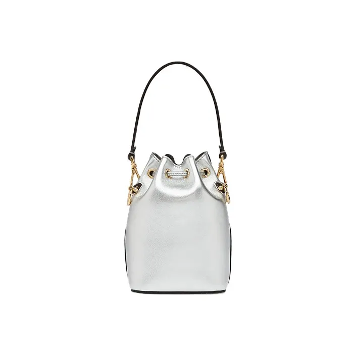 FENDI Mon Tresor Calfskin Bucket Bags Shoulder Bag Crossbody Bag Handbag Mini Women's Silver-2