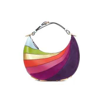 FENDI Patchwork Leather Crescent Bag, Shoulder Bag, Handbag Women's Fuchsia Multicolor