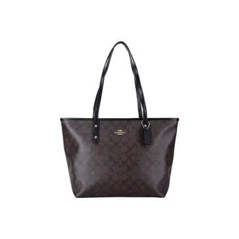 COACH City Zip Tote Coated Canvas Tote Bag Shopping Bag Handbag Shoulder Bag Women's Brown Black