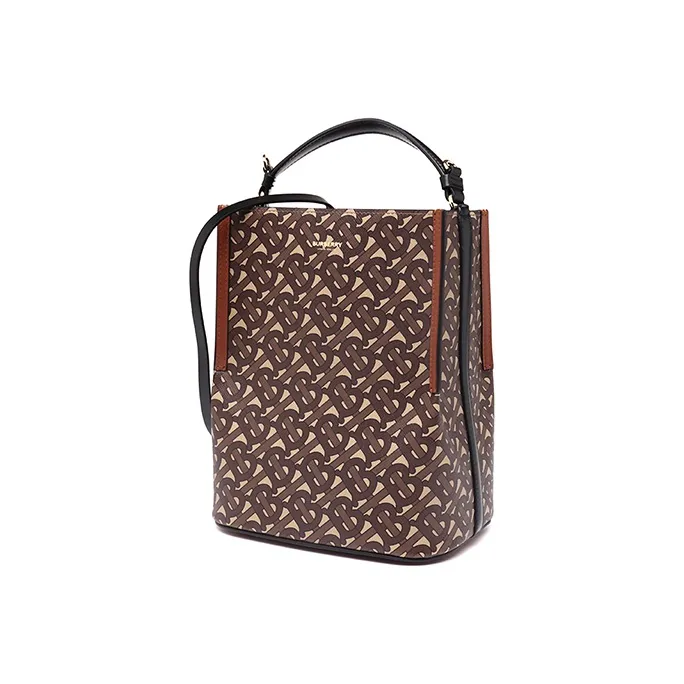 Burberry Eco Friendly Canvas Bucket Bag, One Shoulder Handbag Trumpets Women's Malle Brown-2