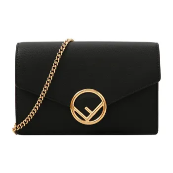 FENDI Calfskin Chain Wallet, Shoulder Bag, Crossbody Bag Mini Women's Black