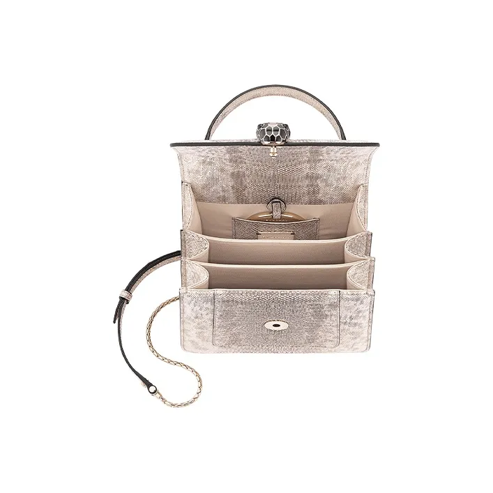 BVLGARI Serpenti Forever Snake Skin Handbag Women's Beige Gold-3