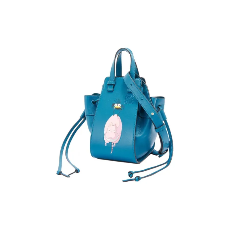 LOEWE Calfskin Drawstring Bag Portable Crossbody Bag Shoulder Bag Mini Unisex Lagoon Blue-1