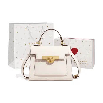 Miss Kung Glossy Pebbled Cow Leather Kelly Bag Handbag Crossbody Bag Regular Women's White