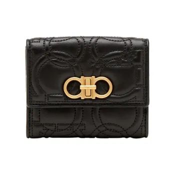 FERRAGAMO Cow Leather Wallet Small Size Women's Black