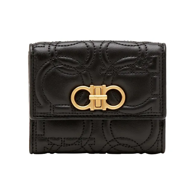 FERRAGAMO Cow Leather Wallet Small Size Women's Black-0