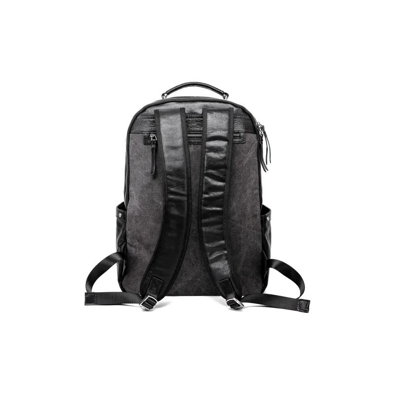 Ace Paul Top Grain Cow Leather Backpack Large Size Men's Black-3
