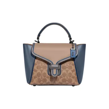 COACH Courier Cow Leather Handbag, Shoulder Bag, Crossbody Bag, Handbag Women's Brown Yellow Blue