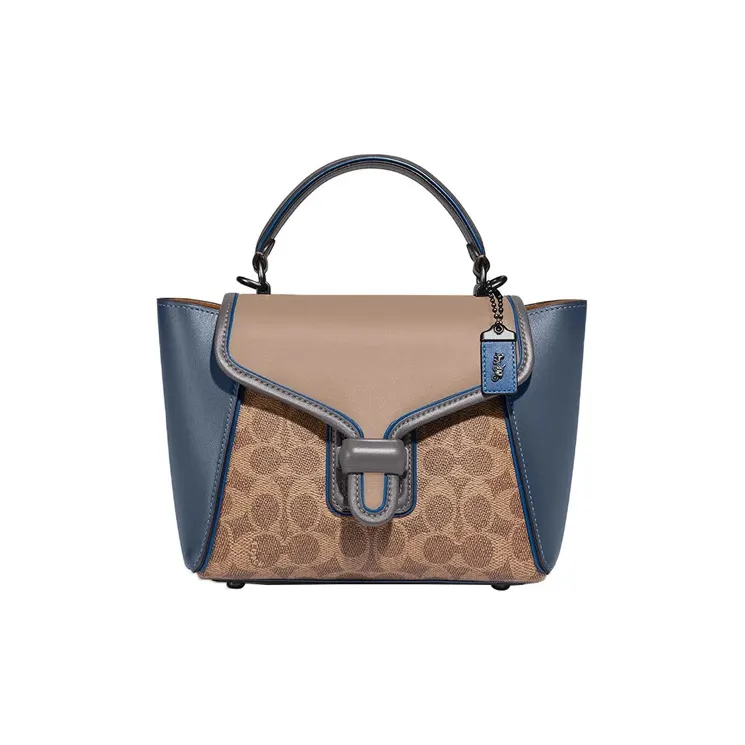 COACH Courier Cow Leather Handbag, Shoulder Bag, Crossbody Bag, Handbag Women's Brown Yellow Blue-0