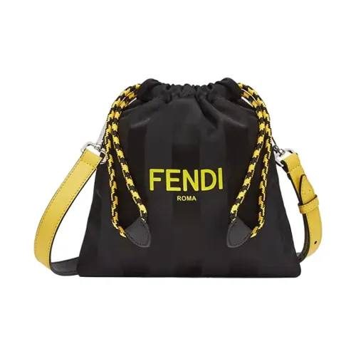 FENDI Calfskin With Canvas Clutches Shoulder Bag Crossbody Bag Small Size Men's Black