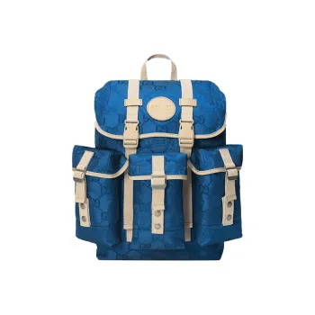 GUCCI Off The Grid Nylon With Leather Backpack Unisex Blue/Beige
