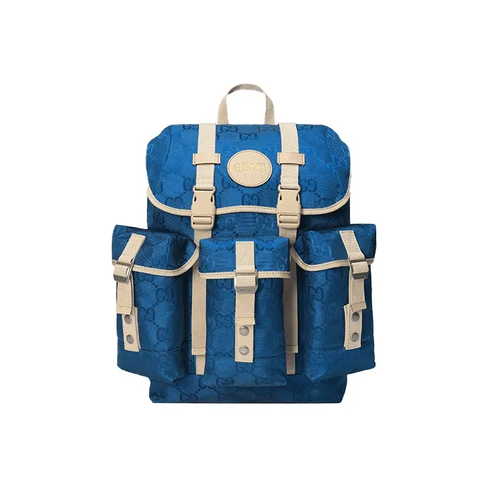 GUCCI Off The Grid Nylon With Leather Backpack Unisex Blue/Beige-0