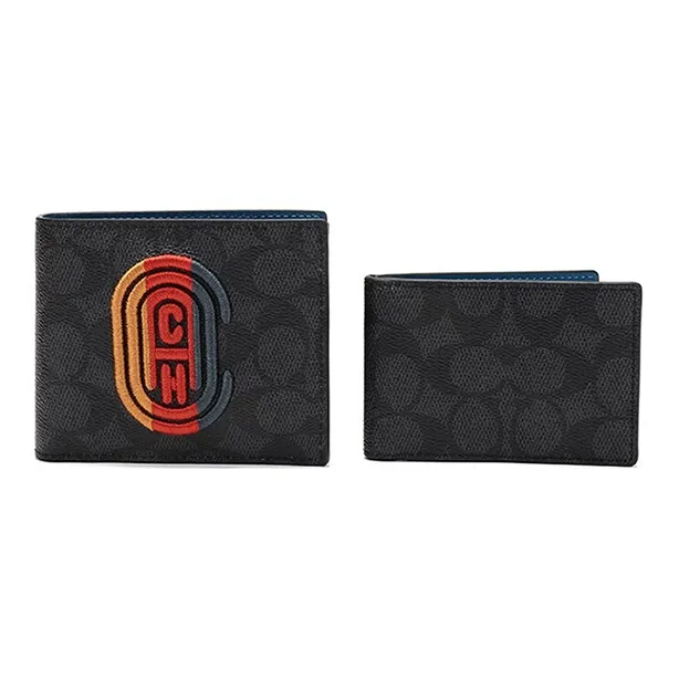COACH 3 IN 1 Wallet Canvas With Leather Wallet Men's Charcoal Black-1