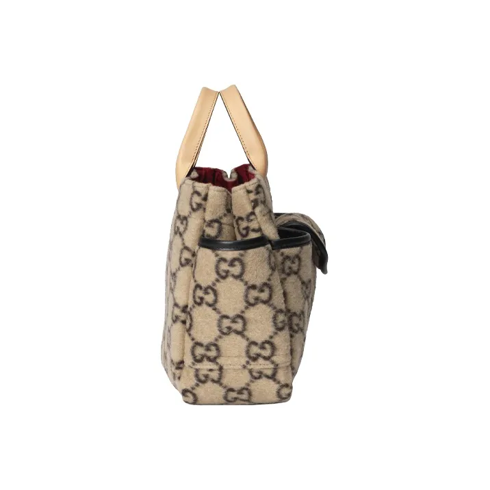 GUCCI Wool Patchwork Leather Tote Handbag Kids' Bag Kids' Beige/Black-3