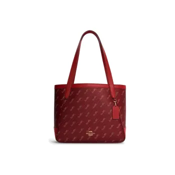 COACH Canvas With Leather Tote Bag, Shopping Bag, Shoulder Bag, Handbag Large Size Women's Red