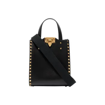 Valentino Leather Tote Bag Shopping Bag Handbag Shoulder Bag Women's Black