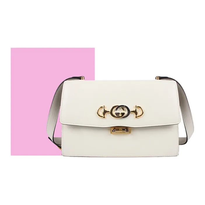 GUCCI Zumi Smooth Leather Shoulder Bag Small Size Women's White-4
