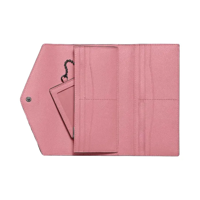 COACH Trifold Wallet Leather Wallet Women's Dry Rose Pink Color-1