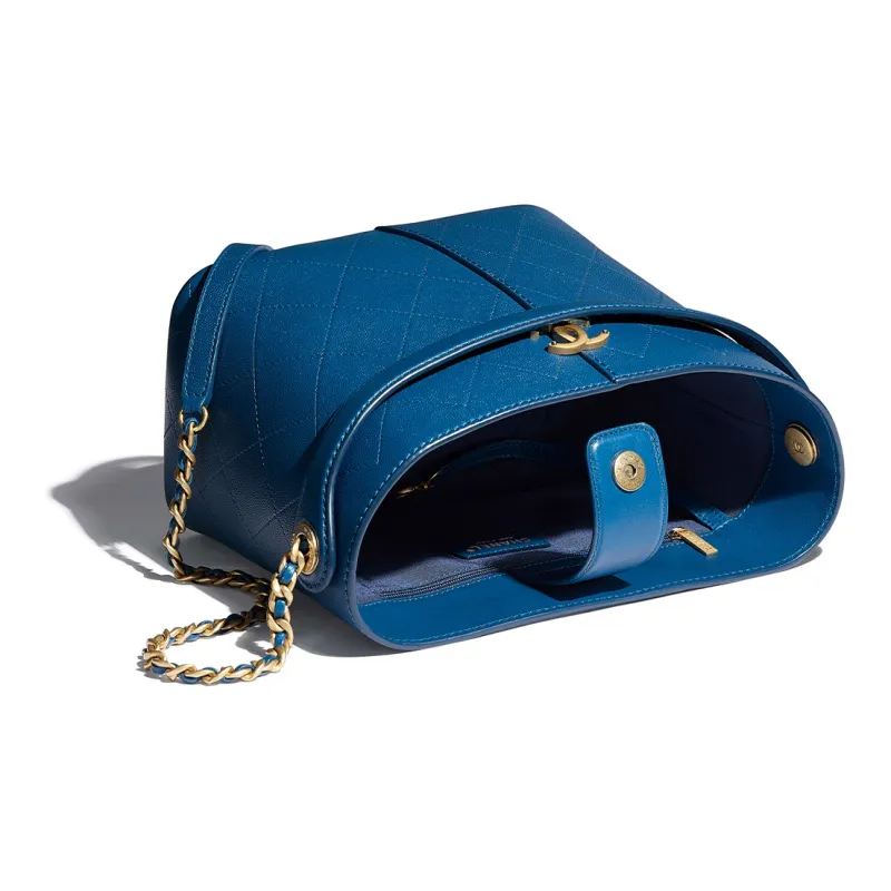 CHANEL Lambskin Bucket Bag, Handbag, Shoulder Bag, Crossbody Bag Women's Blue-3