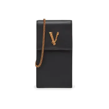 VERSACE Virtus Leather Cell Phone Pouch Women's Black