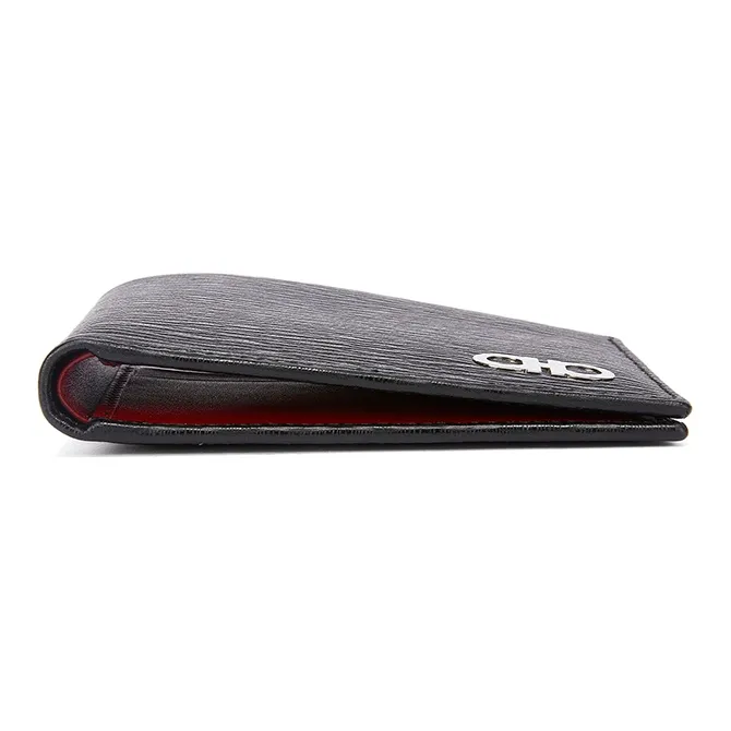 FERRAGAMO Leather Wallets With Money Clip Men's Black Red-3