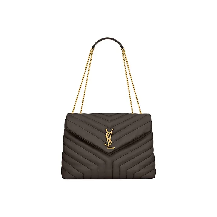 SAINT LAURENT Quilted Leather Crossbody Bag, Shoulder Bag Women's Gravel Gray & Khaki Gray-1