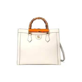 GUCCI Diana Leather Tote Bag Shopping Bag Handbag Medium Size Women's Ecru