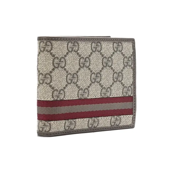 GUCCI Canvas With Leather Wallet Regular Men's Ebony/Tan-1