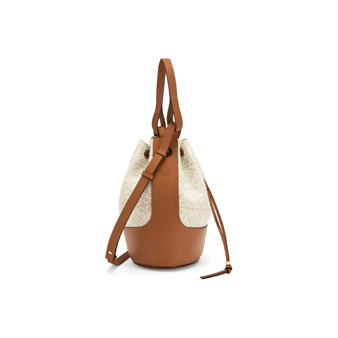 LOEWE Balloon Fabric With Cow Leather Portable Crossbody Bag Shoulder Bag Women's Beige/Brown-2