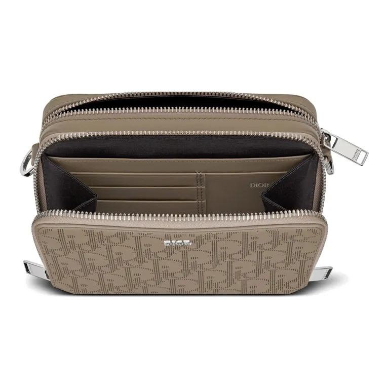 DIOR Leather Shoulder Bag Crossbody Bag Men's Beige-2