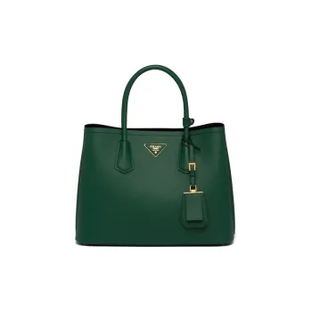 PRADA Double Leather Handbag Women's Table Tennis Green
