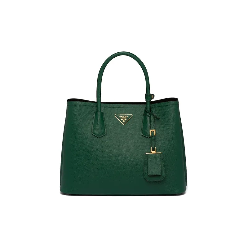 PRADA Double Leather Handbag Women's Table Tennis Green-0