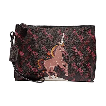 COACH Charlie Canvas Clutch Women's Black & Red Carriage Print