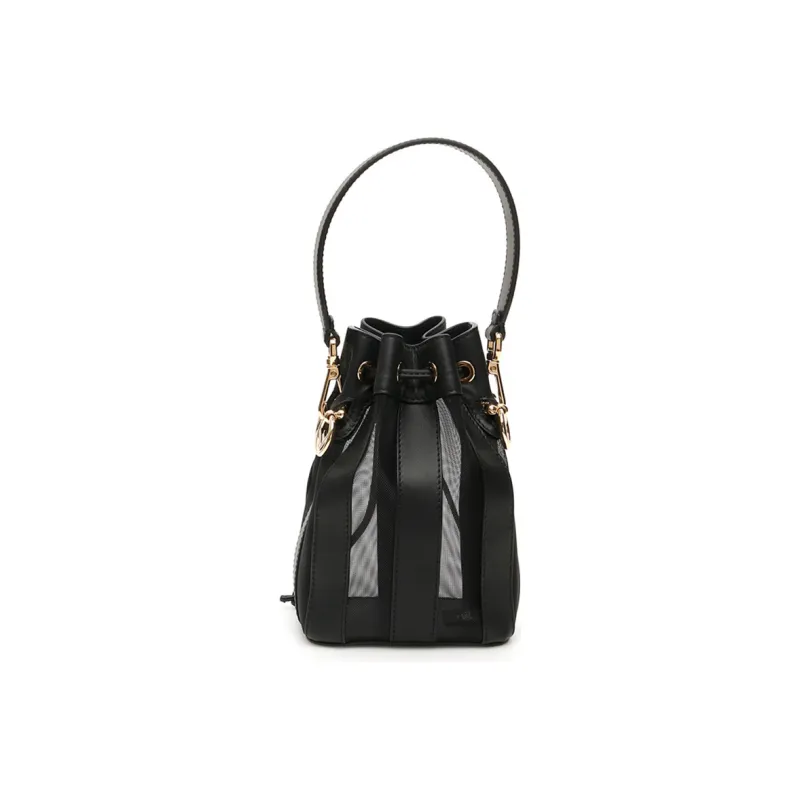 FENDI Mon Tresor Nylon With Cow Leather Bucket Bag, Shoulder Bag, Crossbody Bag, Handbag Mini Women's Black-2