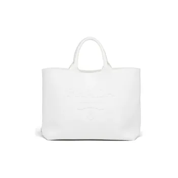 PRADA Fabric Tote Bag Shopping Bag Crossbody Handbag Women's White