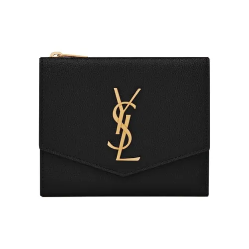 SAINT LAURENT UPTOWN Leather Wallet Small Size Women's Black