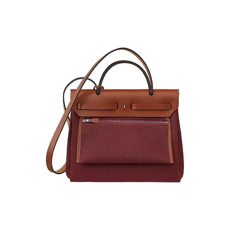 HERMES Herbag Canvas Leather Handbag Shoulder Bag Crossbody Bag Women's Dark Orange-2