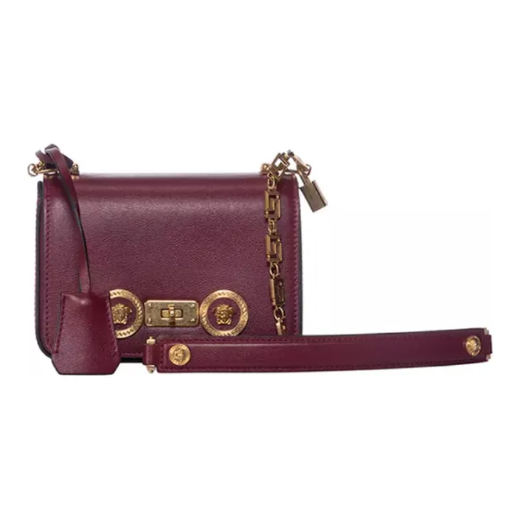 VERSACE Cow Leather Shoulder Bag, Crossbody Bag Mini Women's Paste Purple Color-1