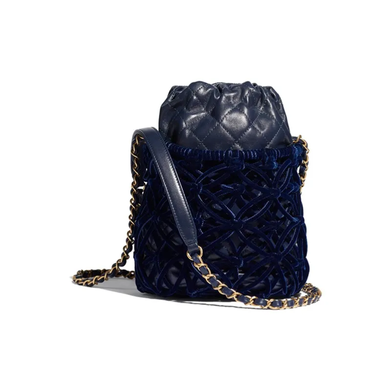 CHANEL Goatskin Drawstring Bag, Shoulder Bag, Crossbody Bag Women's Marine Blue-1
