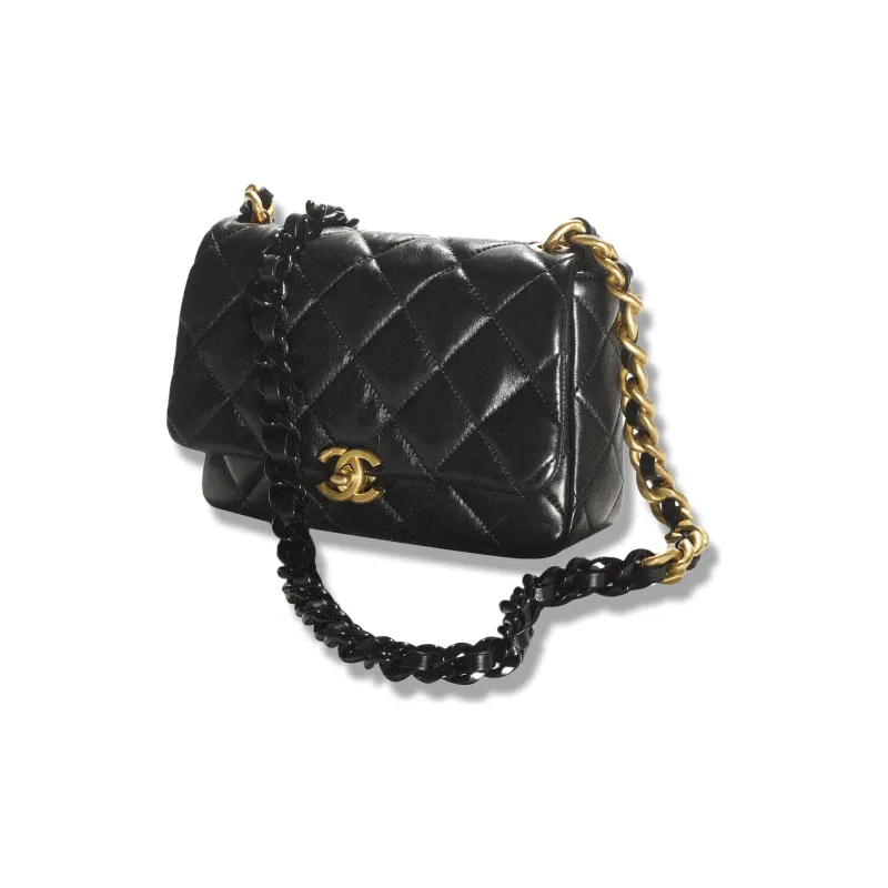 CHANEL Sheepskin Flap Bag, Shoulder Bag, Crossbody Bag Trumpets Women's Black-1