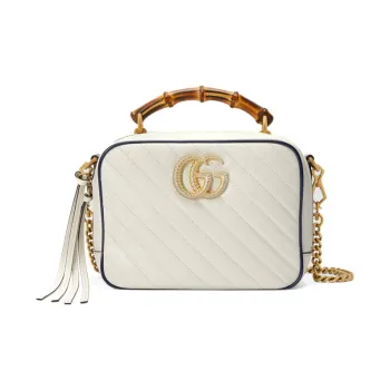 GUCCI Marmont Quilting Leather Shoulder Bag Crossbody Bag Handbag Small Size Women's White