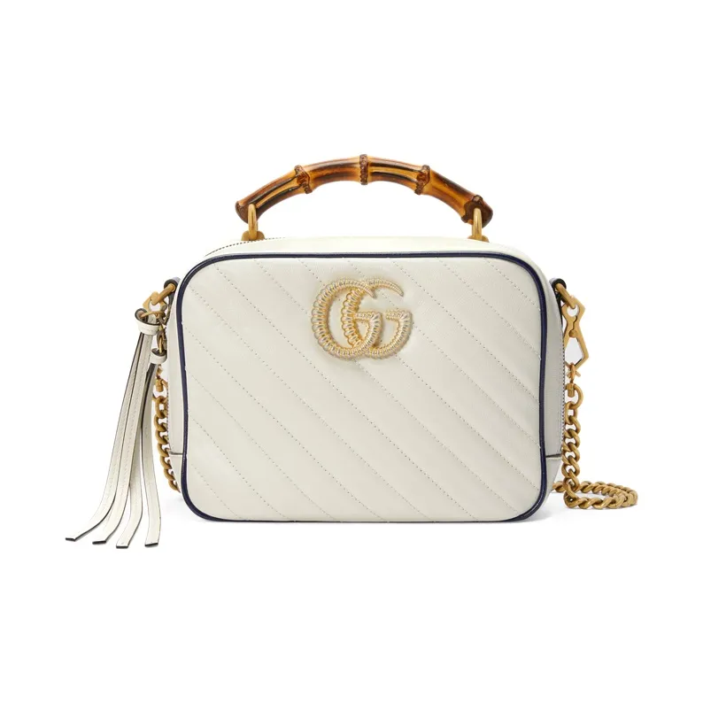 GUCCI Marmont Quilting Leather Shoulder Bag Crossbody Bag Handbag Small Size Women's White-0